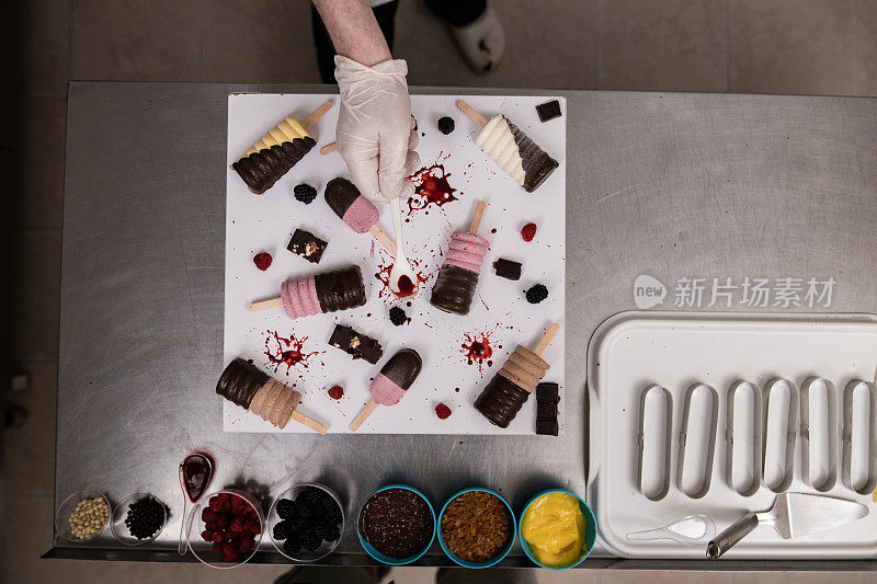 Chef decorating ice cream